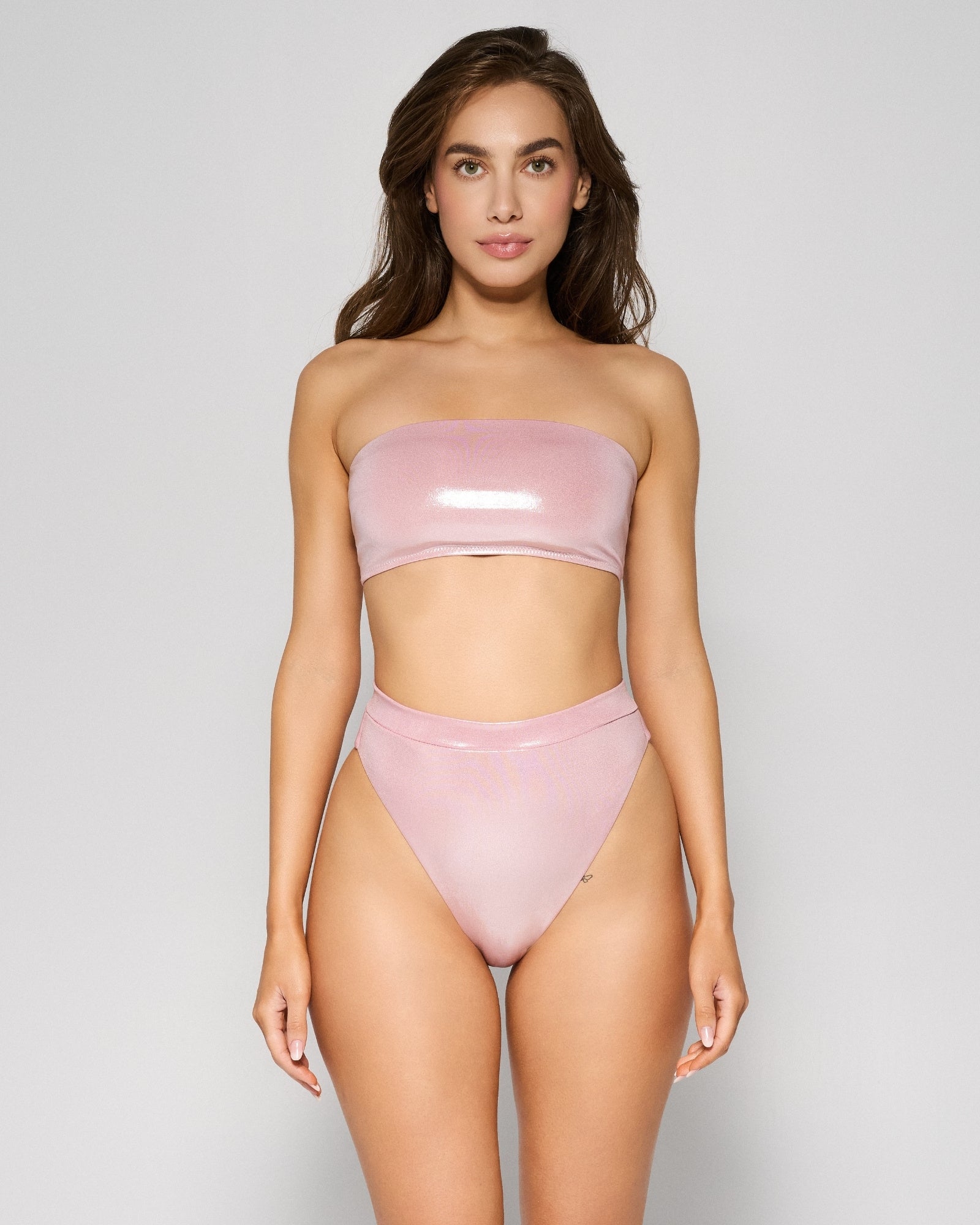 Costum de Baie Bralette, Metallic Pink