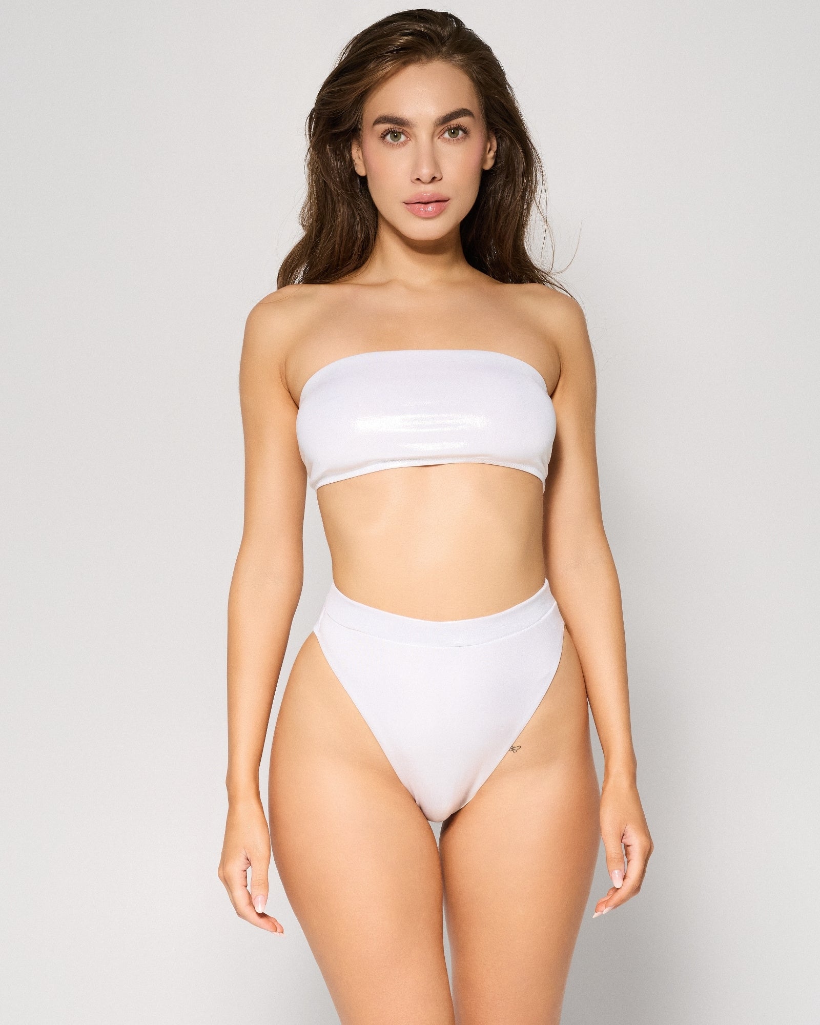 Costum de Baie Bralette, Metallic White